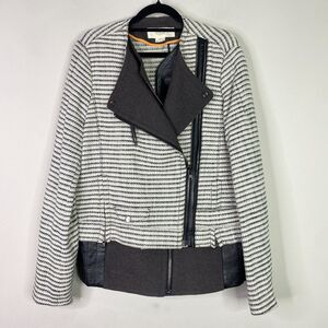 O'2nd Barneys New York Tweed Moto Jacket Wool Sheep Skin Trim Women's Size 8